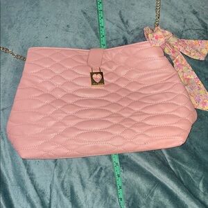 Betsey Johnson Pink Quilted Shoulder Bag with Floral Bow